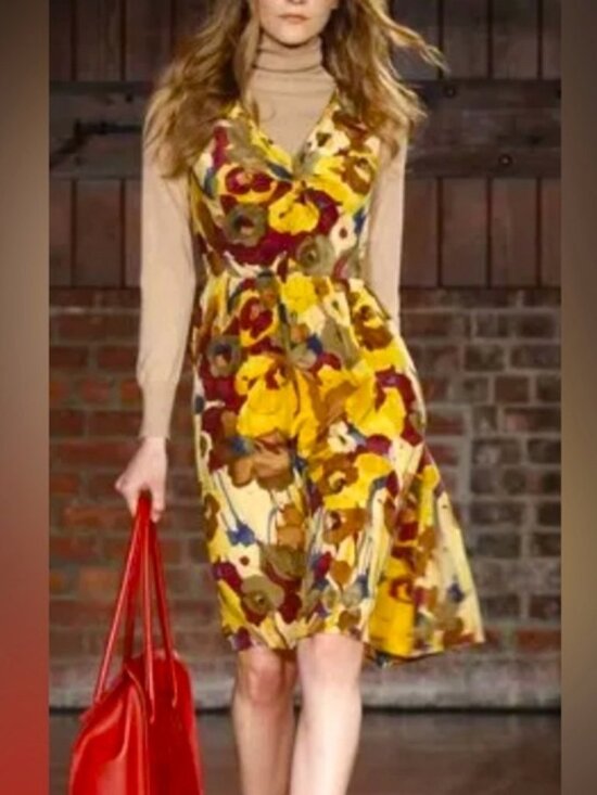 Banana Republic Dresses & Skirts - Banana Republic women 12 yellow silk floral dress boho earthy artsy resortwear